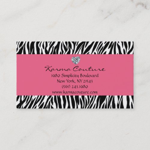 zebra print pink w/ heart shaped diamond business card