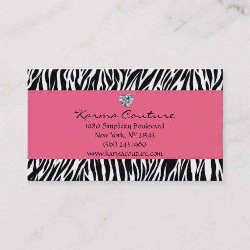 Customizable zebra print pink w/ heart shaped diamond business card
