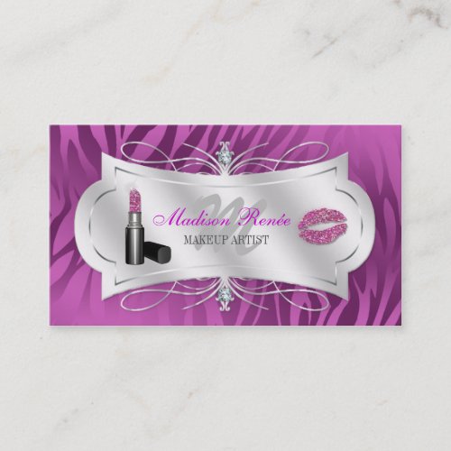 Zebra Print Plum Glitter Cosmetologist Business Cards