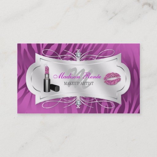 Customizable Zebra Print Plum Glitter Cosmetologist Business Cards