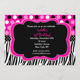 Zebra Print Polka dots BIrthday Invitations
