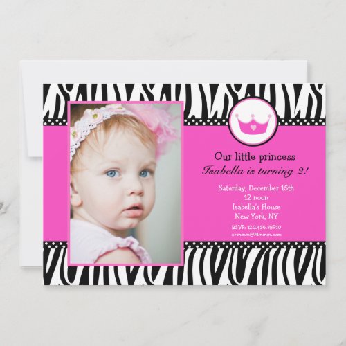 Zebra Print Princess Photo BIrthday Invitations
