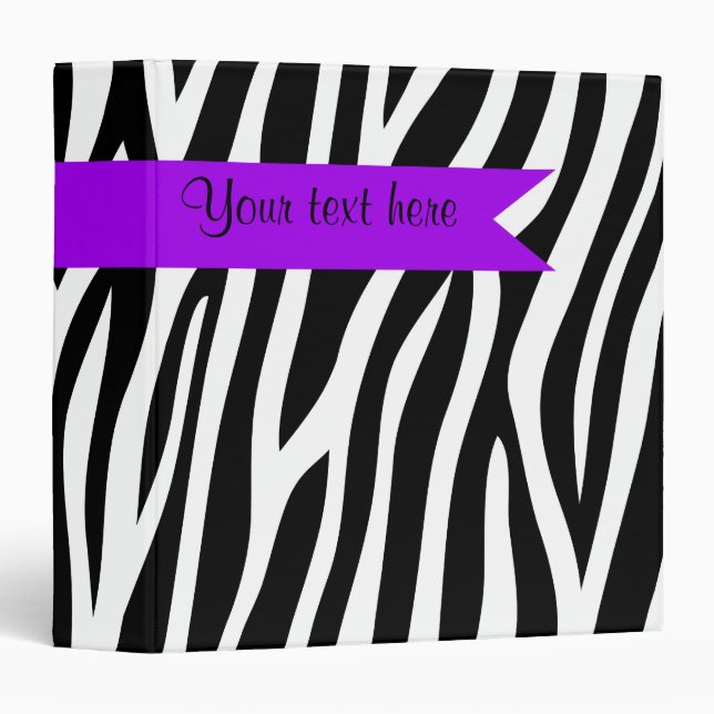 Zebra Print Purple Banner Personalized 3 Ring Binder (Front/Spine)
