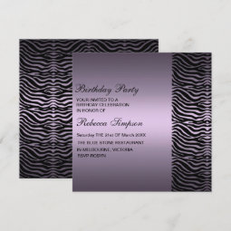 Zebra Print Purple &amp; Black Birthday Invitation | Zazzle