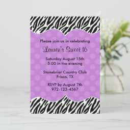 Zebra Print Purple Dot Invitations Announcements | Zazzle