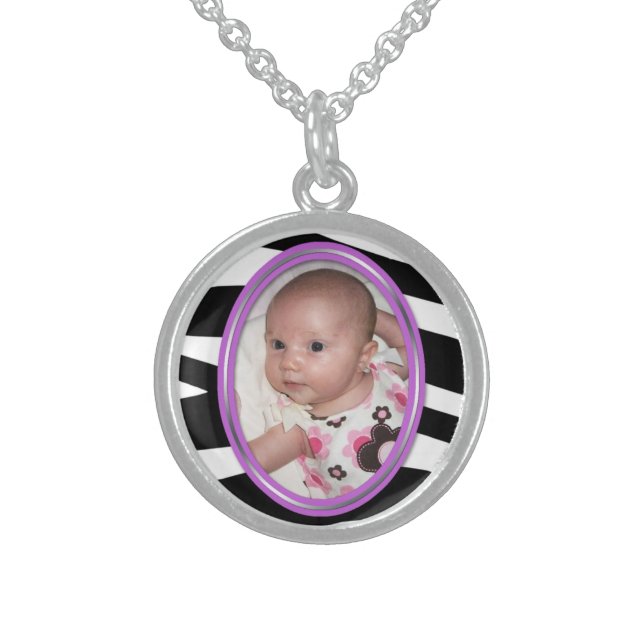 Zebra Print Purple, Genuine Sterling Silver Photo Sterling Silver Necklace (Front)