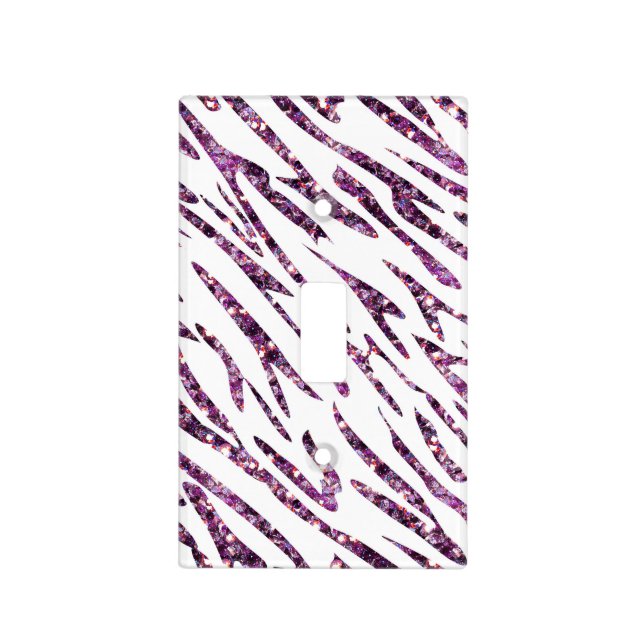 Zebra Print & Purple Glitter Light Switch Cover (Front)