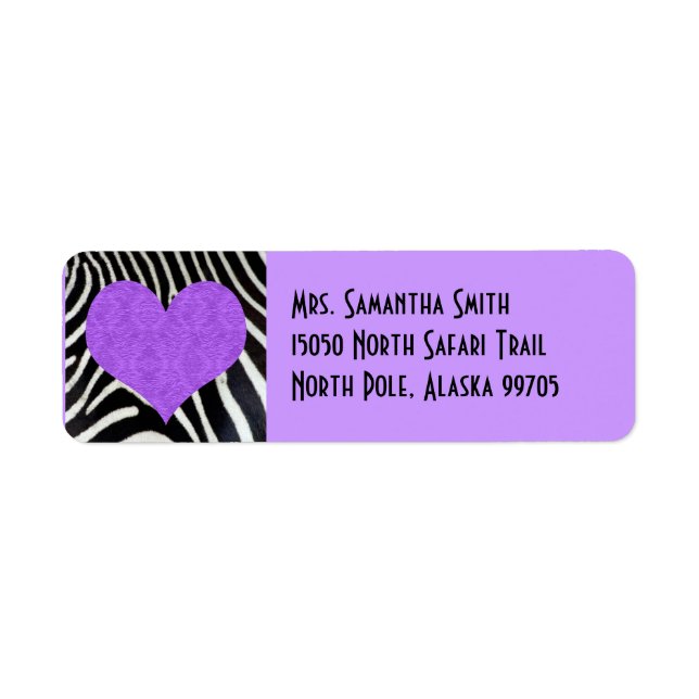 Zebra Print Purple Heart - Custom Address Label (Front)