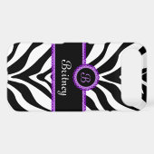 Zebra Print Purple Lace Monogram iPod Touch Case (Back (Horizontal))