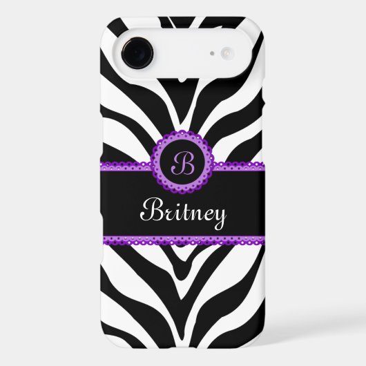 Zebra Print Purple Lace Monogram iPod Touch Case (Back)