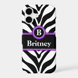 Zebra Print Purple Lace Monogram Name iPhone 17 Case