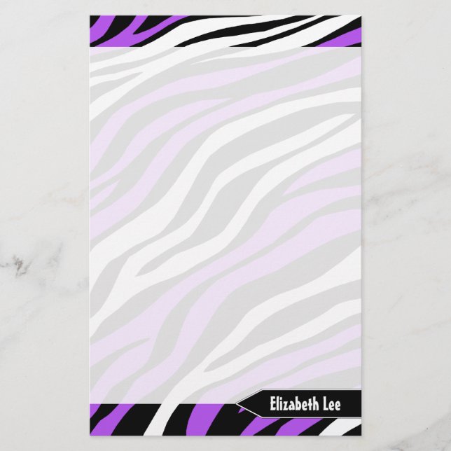 Zebra Print Purple Mix Personalized Stationery (Front)