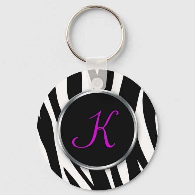 Zebra Print : Purple Monogram : Keychain (Front)