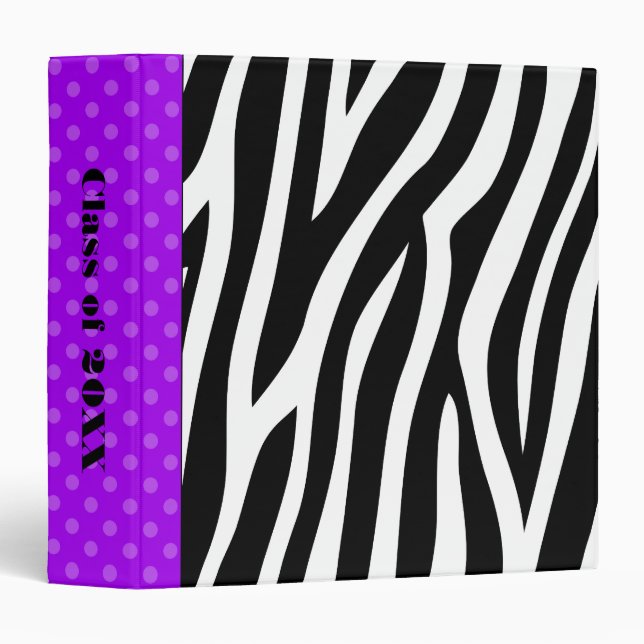Zebra Print Purple Polka Dot School Binder (Front/Spine)