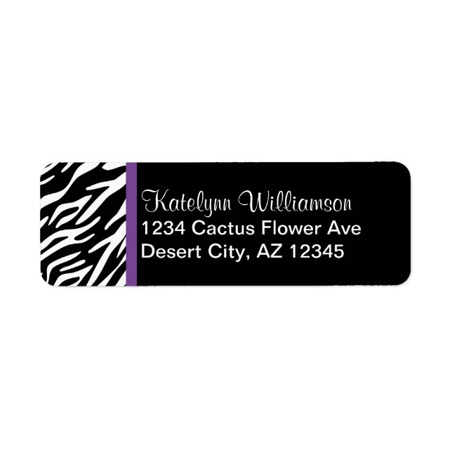 Zebra Print & Purple Return Address Labels (Front)