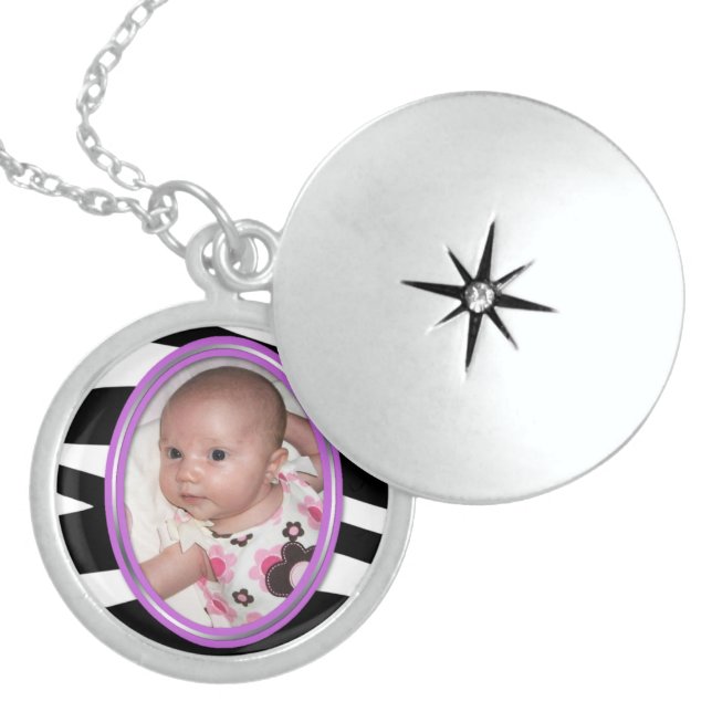 Zebra Print Purple - Sterling Silver Photo Locket (Front)