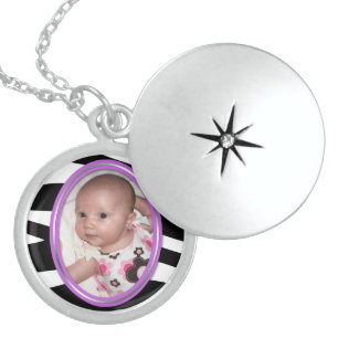 Zebra Print Purple - Sterling Silver Photo Locket Necklace
