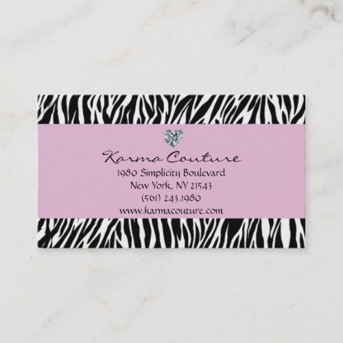 zebra print purple w/ heart shaped diamond business card