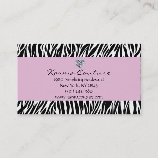 Customizable zebra print purple w/ heart shaped diamond business card