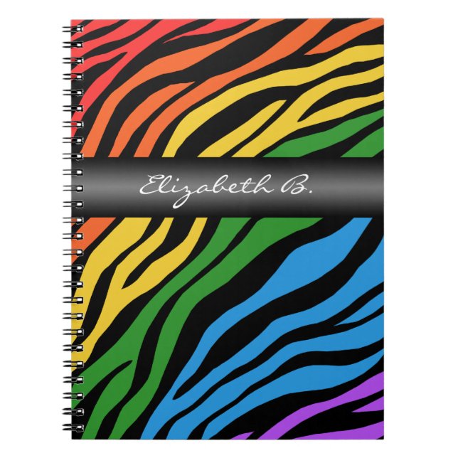 Zebra Print Rainbow Mix Personalized Notebook (Front)