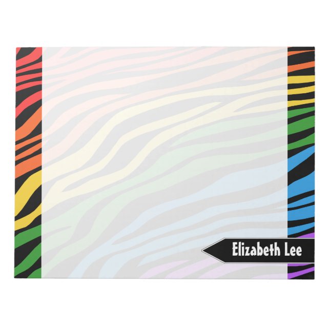 Zebra Print Rainbow Mix Personalized Notepad (Front)