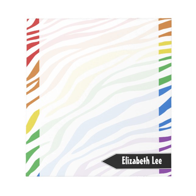 Zebra Print Rainbow Mix Personalized Notepad (Front)