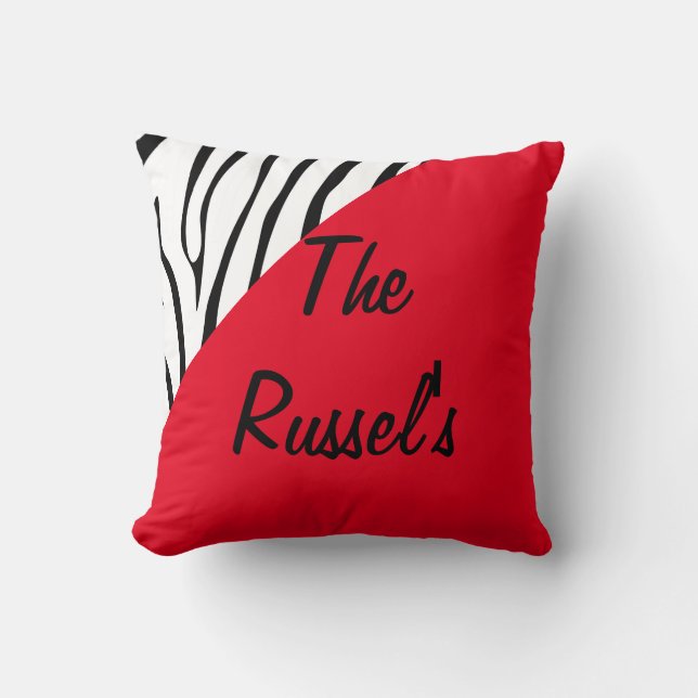Zebra Print Red Customize Throw Pillow (Front)