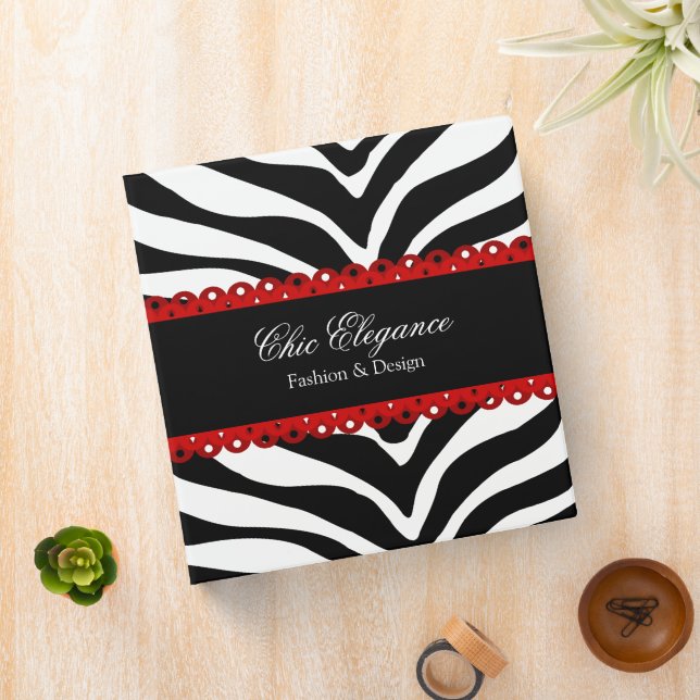 Zebra Print & Red Lace Elegant 1.5" Binder (In Situ)