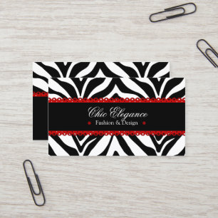 Zebra Print & Red Lace Elegant Business Card