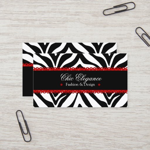 Customizable Zebra Print & Red Lace Elegant Business Cards