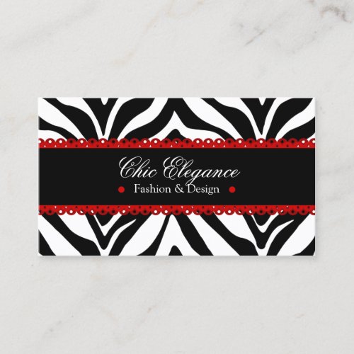 Zebra Print &amp; Red Lace Elegant Business Cards
