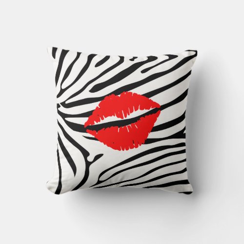Zebra Print Red Lipstick Girly Throw Pillow