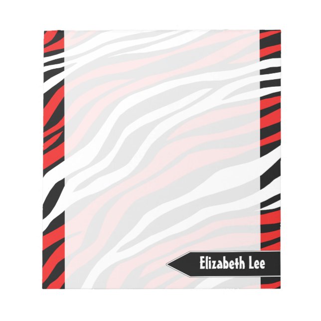 Zebra Print Red Mix Personalized Notepad (Front)