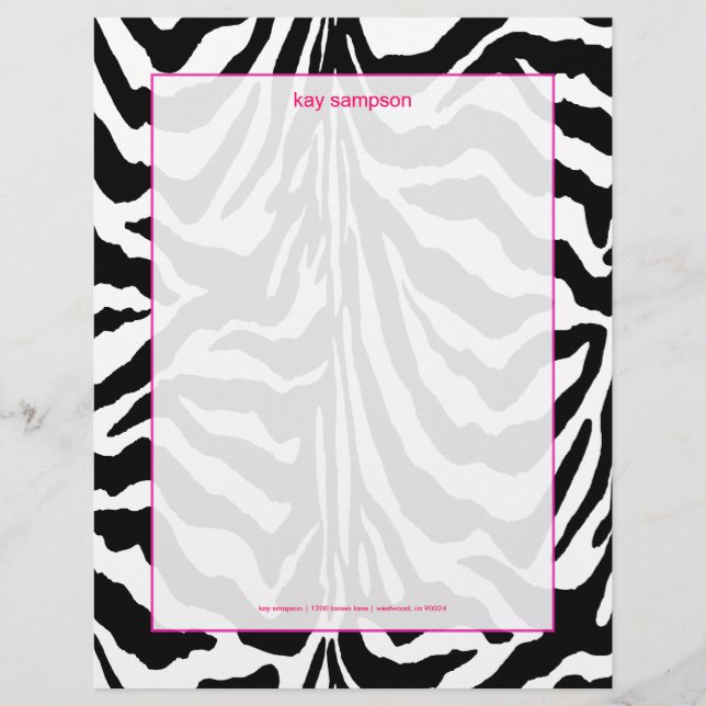 Zebra print, retro colors fuschia accent letterhead (Front)