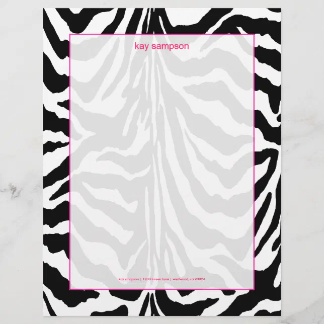 Zebra print, retro colors fuschia accent letterhead Zazzle