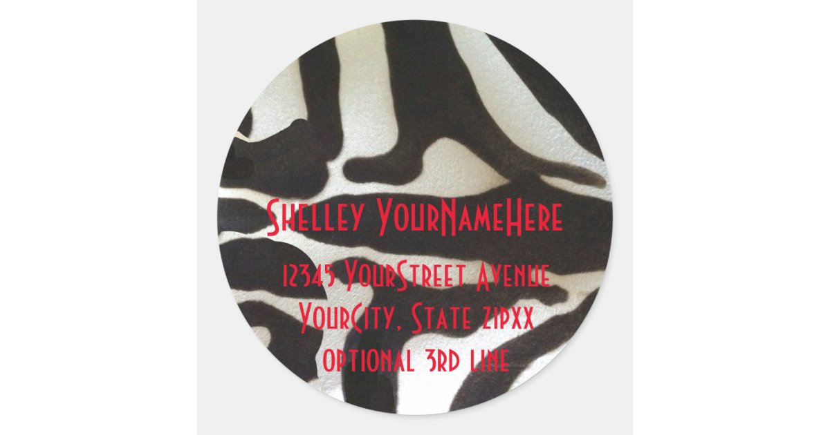 Zebra Print Return Address Classic Round Sticker | Zazzle