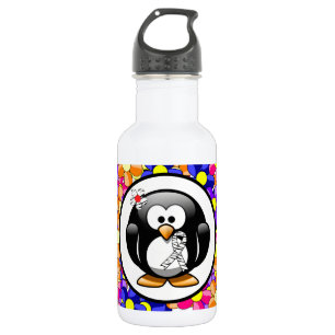 Zebra Print Ribbon Penguin Water Bottle