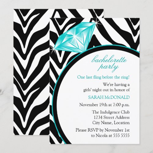 Zebra Print &amp; Ring  Bachelorette Party Invitation