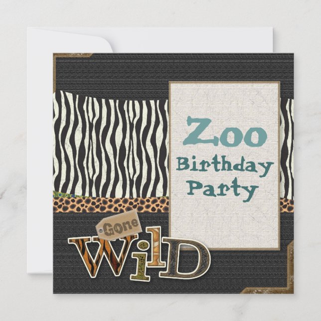 Zebra print Safari Zoo Birthday Party Invitation (Front)