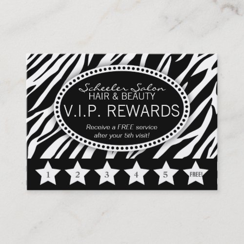 Zebra Print Salon Loyalty Rewards Card Business Card Template