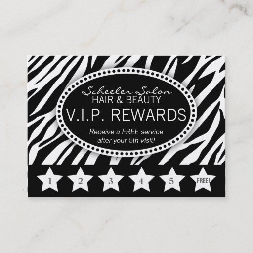Customizable Zebra Print Salon Loyalty Rewards Card Business Card Template