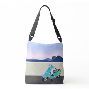 Zebra Print Scooter Moon Illustration Crossbody Bag