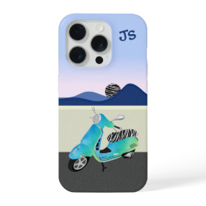 Zebra Print Scooter Moon Illustration Monogram  iPhone 15 Pro Case