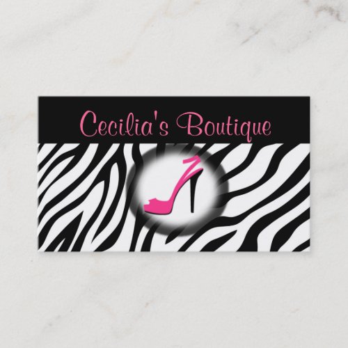 Zebra Print Shoe Boutique Business Card Pink