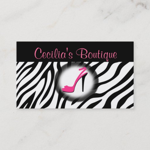 Customizable Zebra Print Shoe Boutique Business Card Pink