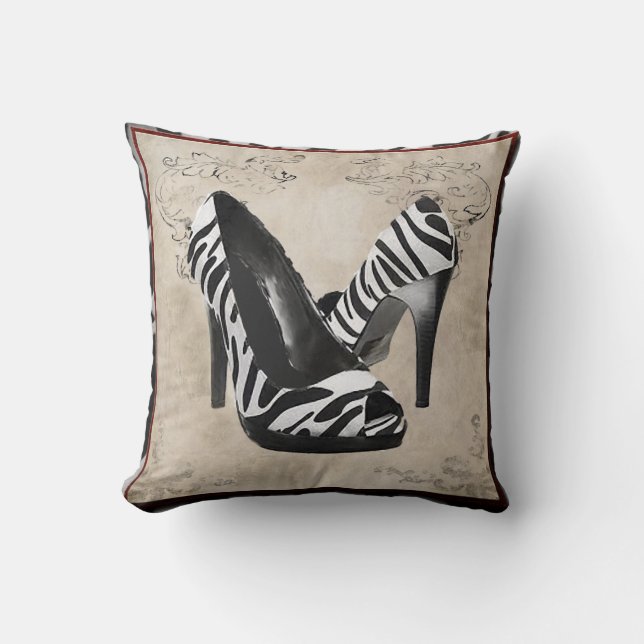 Zebra print shoes pillow, Copyright Karen J Willia Throw Pillow (Front)