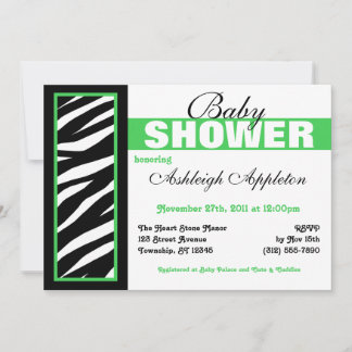 Zebra Print Side Green Baby Shower Invitations