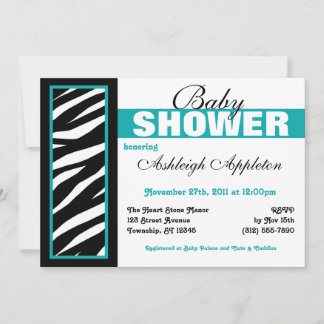 Zebra Print Side Teal Baby Shower Invitations
