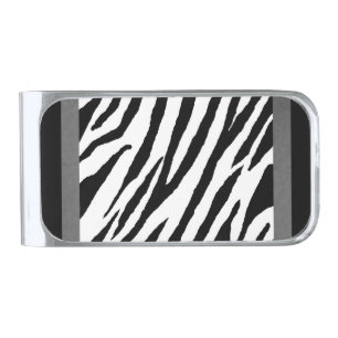 Zebra Print Silver Strip Design Finish Money Clip