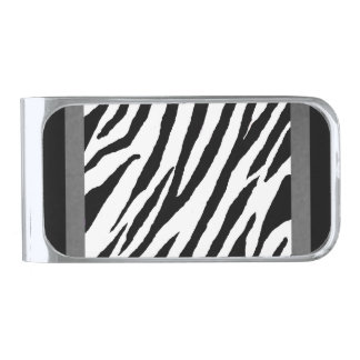 Zebra Print Silver Strip Design Silver Finish Money Clip